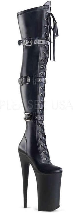 Pleaser - BEYOND-3028 Plateau Overknee Laarzen - Paaldans schoenen - 41 Shoes - Zwart — thumbnail 1