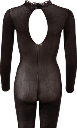 Mandy Mystery Lingerie –  Catsuit met Open Rug en Kruis met Kant Afgewerkt Kraag – Maat XL/2XL - Zwart — thumbnail 6