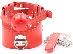 Nooitmeersaai - Rode halsband met ball gag en riem — thumbnail 1