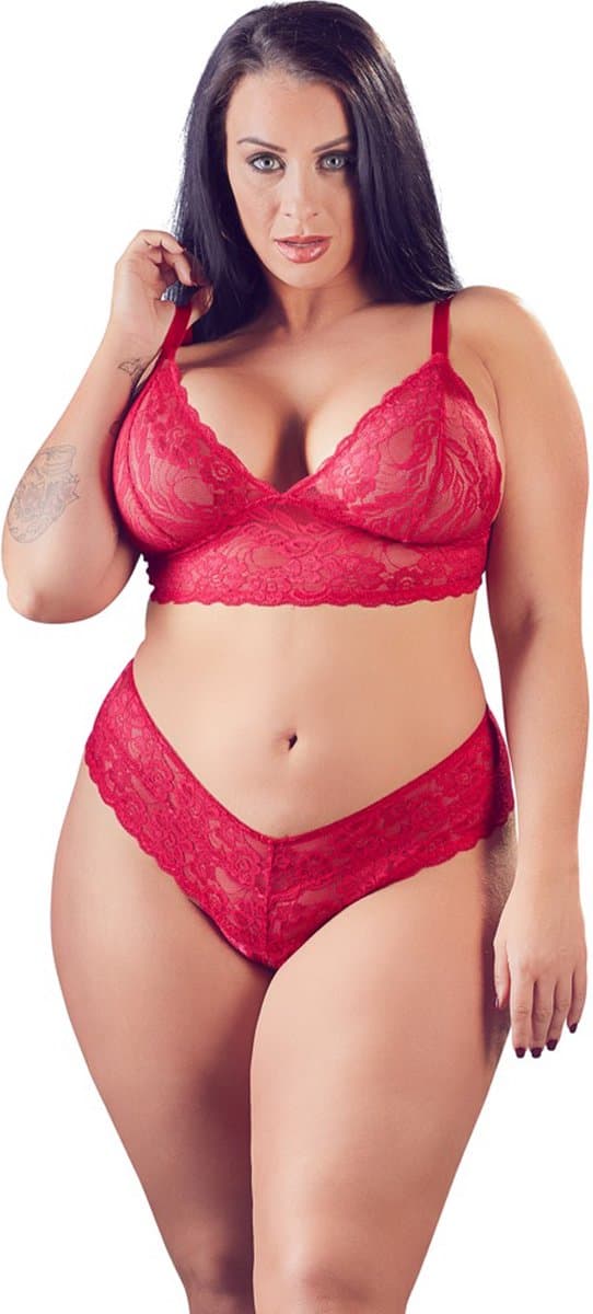 Cottelli Plus Size – Lingerie Set met Open String voor Uitstraling vol Passie – Maat XL – Rood — afbeelding 1