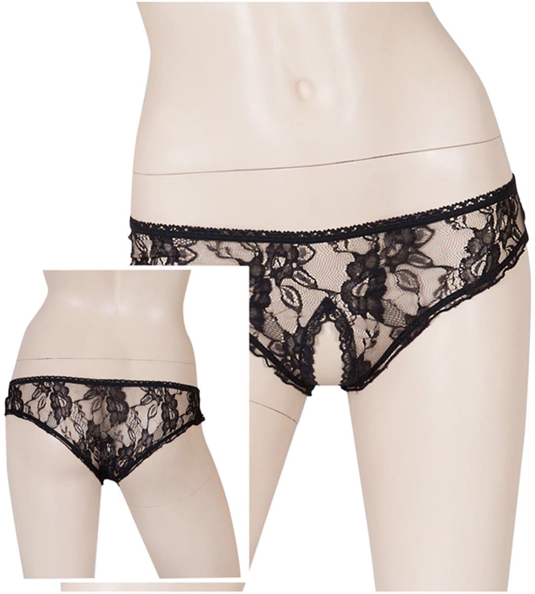 Cottelli Collection –  Slipje met Open Kruis voor Spannende Dates met Bloemen Motief – Maat L - Zwart — afbeelding 1