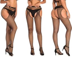 Erotische Erotische Panty Met Glitters I Lingerie I Fishnet I Sexy Erotisch Ondergoed I Open kruis I One Size I Zwart — thumbnail 6
