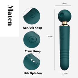 TipsToys® 3 in-1 Magic Wand - Massage Vibrator - Dildo voor Vrouwen - Flexibele Kop - Clitoris, G Spot en Prostaat Stimulator - Kloppen, Zuiger en Stotende Functie - Anaal & Vagina - Rechargeable - Sex Toys & Sexspeeltjes - Vrouw en Koppels - Groen — thumbnail 3