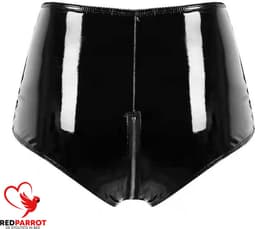 Lederen short vrouwen met Rits - BDSM - Open kruis - Erotisch broekje - Open zakken - PU leder - Zwarte Lingerie - Korte broek dames - Sexy en uitdagend — thumbnail 3