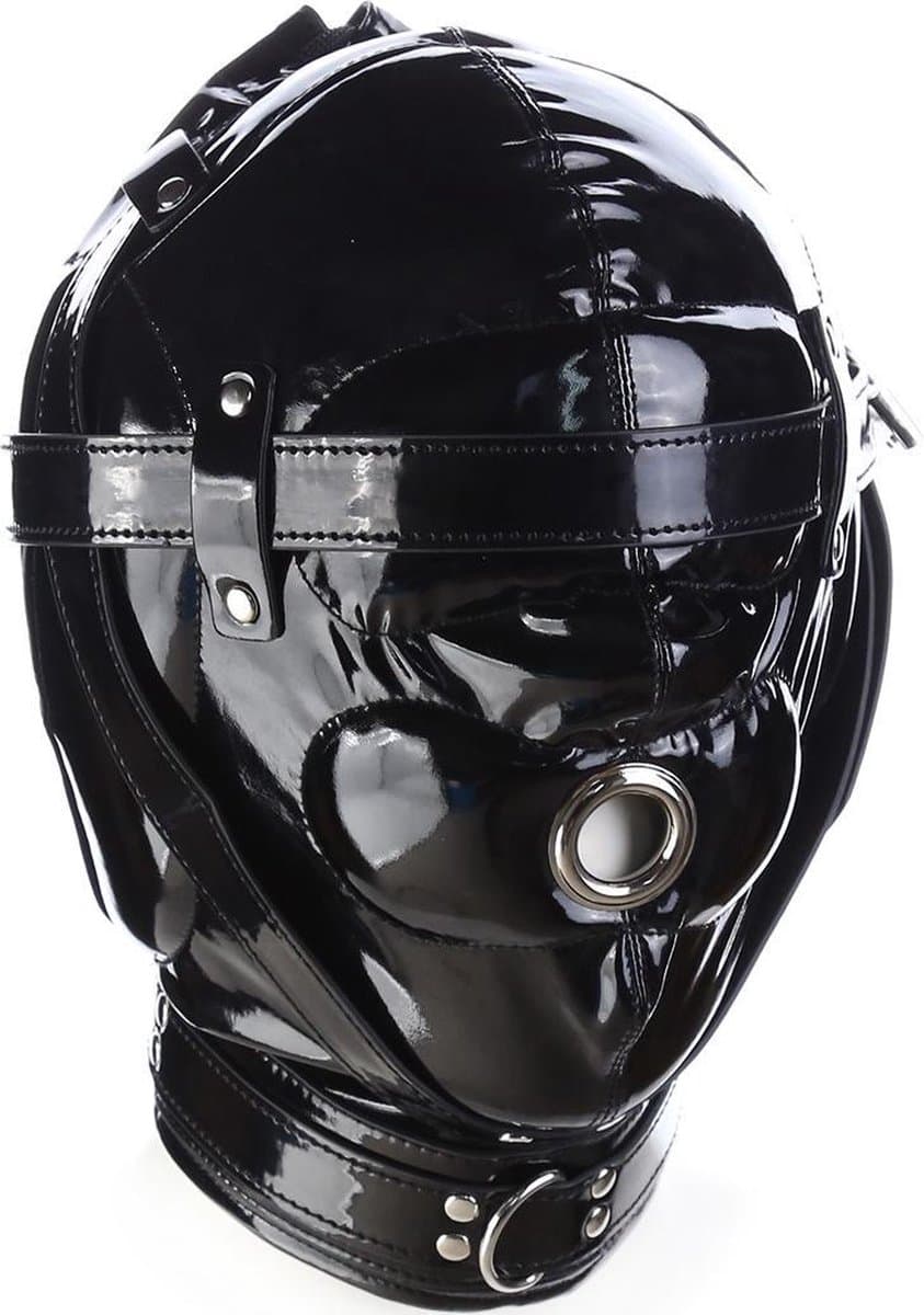 Banoch - Foraminis Hood Shiny Black - Zwart bondage glans masker van PU Leer | BDSM — afbeelding 1