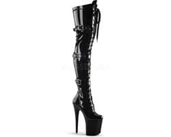 Pleaser - FLAMINGO-3028 Plateau Overknee Laarzen - Paaldans schoenen - 38 Shoes - Zwart