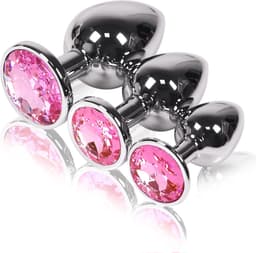 Metalen Buttplugs voor mannen en vrouwen - Buttplug Set 3-Delig - Anal & Butt Plug - Roze — thumbnail 2