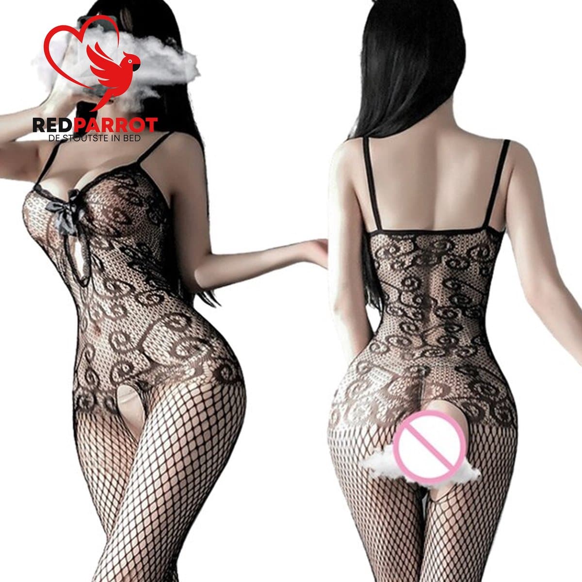 Erotische visnet bodysuit - Open kruis - Transparant - One size - Porno - Jumpsuit — afbeelding 1