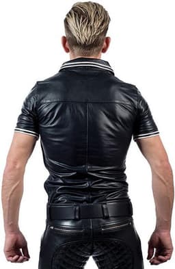 Mister B Leather Poloshirt White Stripe medium - xl — thumbnail 2
