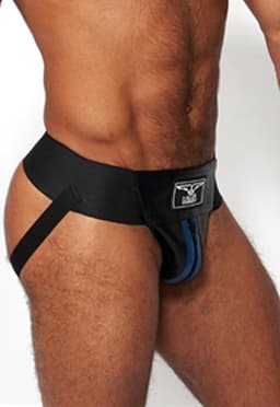 Mister b leather premium jockstrap black/blauw xl — thumbnail 2
