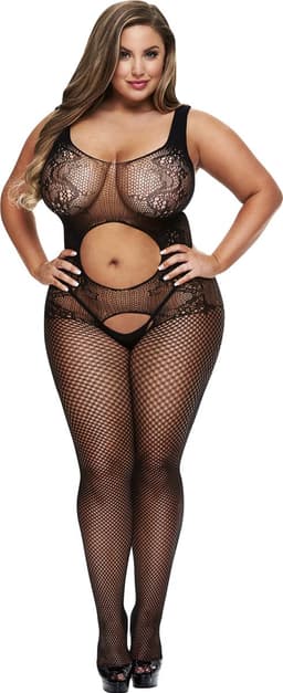 Crotchless Suspender Bodystocking Queen Size Baci Lingerie 00384 — thumbnail 1