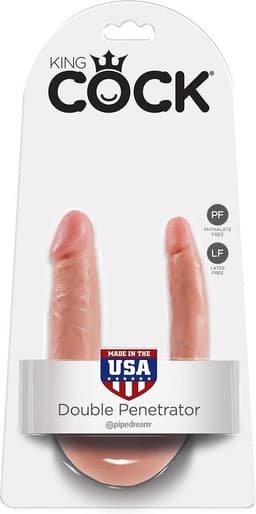 King Cock U-Shaped Double Trouble Dubbele Dildo Small - beige — thumbnail 3