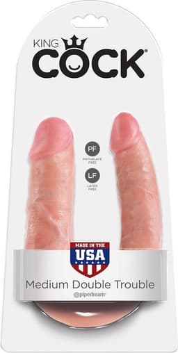 King Cock U-Shaped Double Trouble Dubbele Dildo Medium - beige — thumbnail 4