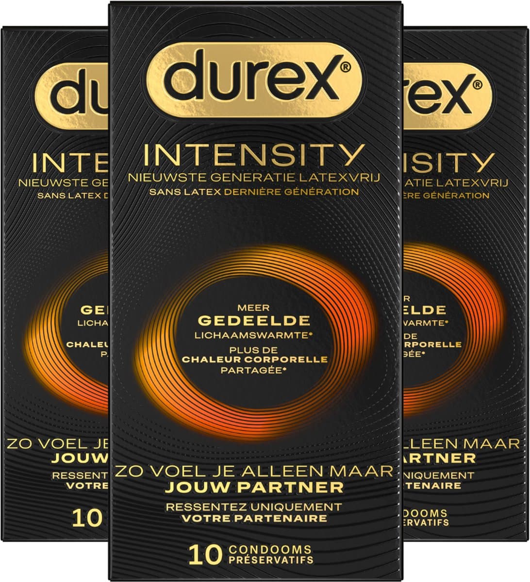 Durex Intensity Condooms - Nieuwste generatie ultradunne, latexvrije condooms voor mannen – Gedeelde lichaamswarmte - 3 x 10 stuks - Voordeelverpakking — afbeelding 1