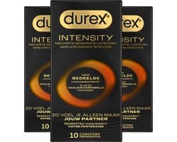 Durex Intensity Condooms - Nieuwste generatie ultradunne, latexvrije condooms voor mannen – Gedeelde lichaamswarmte - 3 x 10 stuks - Voordeelverpakking