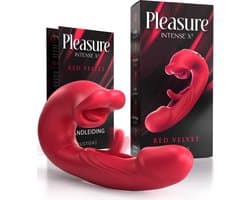 Pleasure Intense X³ – Red Velvet – 3 in 1 Likkende Tong Vibrator voor Vrouwen – G-Spot Satisfyer & Clitoris Stimulator – Rabbit Tarzan Vibrator – Sex Toys voor Koppels – Seksspeeltjes voor Mannen