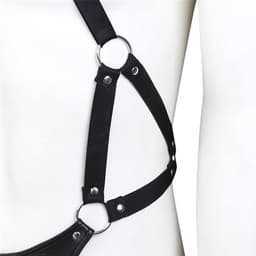 Nooitmeersaai - Bondageharnas met kuisheidskooi - PU leer - Zwart - Voor mannen — thumbnail 3