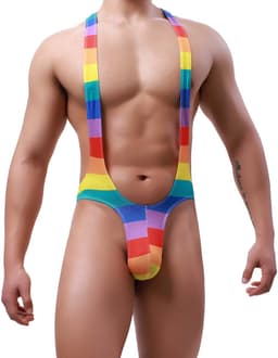 Sexy Heren Bodysuit - Jockstrap G-String Ondergoed in Regenboog Kleuren - Pride Lingerie Mankini voor Mannen - Maat M — thumbnail 2