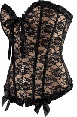 Sexy Korset - beige met zwart - maat M - burleske - zandloperfiguur - elegant - verstelbaar - uniseks - burlesque — thumbnail 4