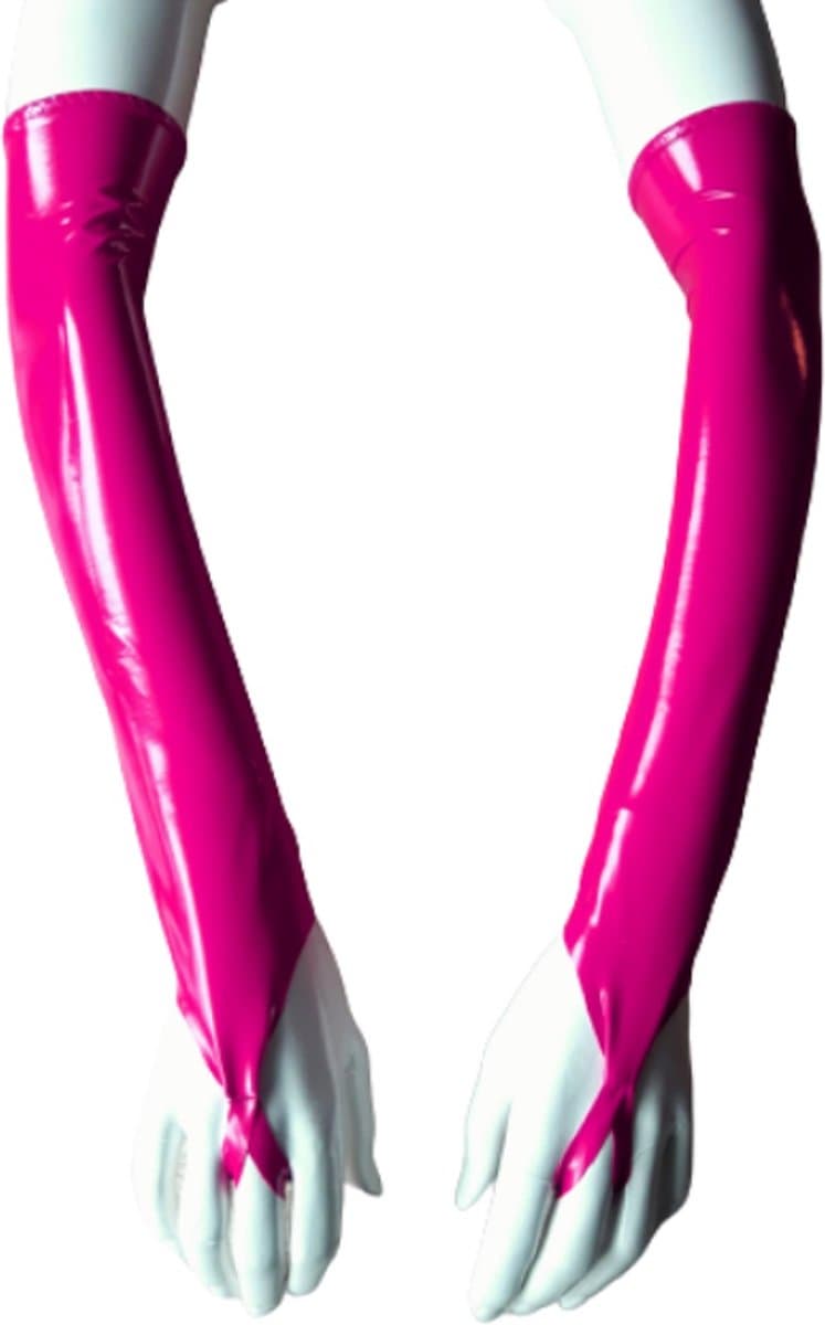Handschoen L/XL Datex (Mix latex en stof ) Sexy Handschoenen Rood lange lak handschoen Glans Shiny Lakleer valentijn SM Gogo dancing dans accessoiren lange vingerloze gloves — afbeelding 1