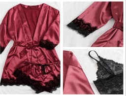 Body4Everybody - 4-delig - Nachtkleding set bordeaux L - nachtkleding - kimono - nachtjapon - badjas - ochtendjas - satijn - lingerie set - bodysuit - sexy - pyjama — thumbnail 5
