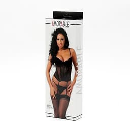Amorable - Zwart Kanten torselet Met String En Kousen S — thumbnail 2