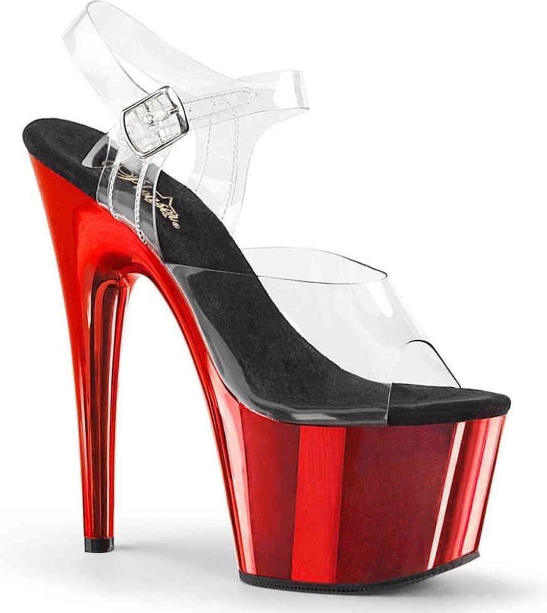 Pleaser - ADORE708 Sandaal met enkelband, Paaldans schoenen - Paaldans schoenen - 42 Shoes - Zwart/Rood — afbeelding 1