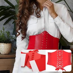 Brede Elastische Corset Riem met Vetersluiting voor Dames - Rode Taille-riem — thumbnail 5