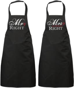 Schort Set voor Koppels: Mr. Right & Mevrouw Altijd Rechts - Leuk Cadeau — thumbnail 2