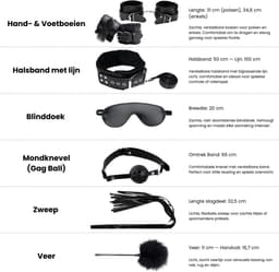 VIVIDIA Midnight Desire – Premium BDSM Bondage Set voor Koppels – Bondage Touw, Handboeien, Enkelboeien, Hogtie Straps, Tepelklemmen, Zweep, Kietelveer, Buttplug, Cockrings, Masker, Gag Ball & Halsband met Lijn – Sex Toys voor Mannen & Vrouwen — thumbnail 9