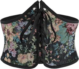Brede Dames Corset Tailleband met Jacquard Bloemenpatroon - Elastische Vintage Riem — thumbnail 1