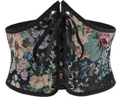 Brede Dames Corset Tailleband met Jacquard Bloemenpatroon - Elastische Vintage Riem