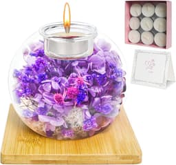 Queltrix Eeuwige bloem in glas & geurkaarsenset, geconserveerde bloemen, romantisch cadeau, geschenkdoos met 18 kaarsen, cadeauset voor Moederdag, verjaardag, jubileum, Kerstmis (paars) — thumbnail 1