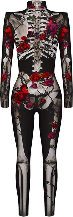 Halloween Jumpsuit Dames Skelet Kostuum 3D-Print Lange Mouwen Skinny Catsuit — thumbnail 3
