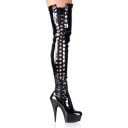EU 39 = US 9 | DELIGHT-3050 | 6 Heel, 1 3/4 PF Thigh Boot w/Side Ribbon Lace, Side Zip — thumbnail 6