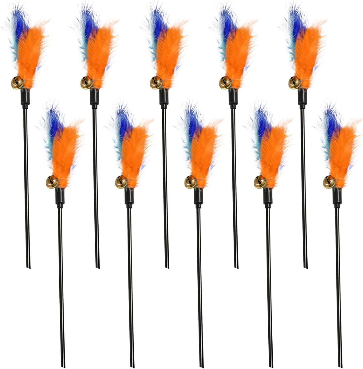 10 stuks kattenspeelgoed veren, interactief veerspeelgoed voor katten met bel, kleurrijke kattenhengel, 48 cm visspeelgoed voor kittens — afbeelding 1
