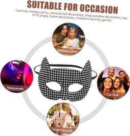 Masker - Kattengezicht Masker voor Vrouwen - Halfgelaats Cosplay Prop met Rijnsteentjes - Geschikt voor Halloween Gemaskerd Bal en Feest - Zwart - 1 Stuk — thumbnail 2