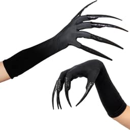 Handschoenen met klauwen, zwarte lange nagelhandschoenen voor dames en heren, griezelige poothandschoenen voor heks, vampier, weerwolf, cosplay, kostuumaccessoires, 1 paar — thumbnail 1