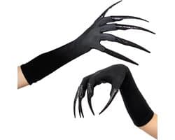 Handschoenen met klauwen, zwarte lange nagelhandschoenen voor dames en heren, griezelige poothandschoenen voor heks, vampier, weerwolf, cosplay, kostuumaccessoires, 1 paar