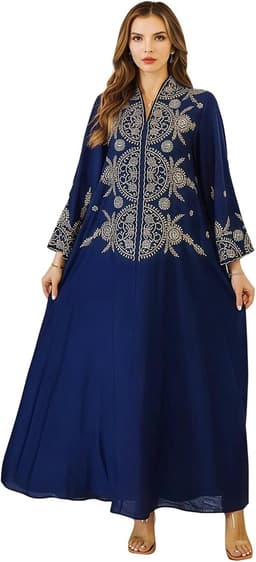 Zhxinashu Afrikaanse damesjurk, bloemenjurk, moslimjurk voor vrouwen, traditionele Abaya met ingewikkelde bloemenprint, kaftans voor dames, volledige lengte voor bruiloft, feest, Ramadan — thumbnail 1