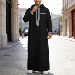 Thobe Kaftan voor heren, moslim, islamitisch gewaad met lange mouwen, Arabisch, Djellaba, Marokkaanse stijl, met capuchon, A9 — thumbnail 5