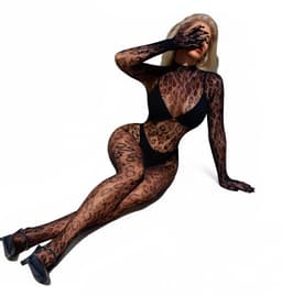 Luipaard Visnet Bodystocking Dames – Lingerie Body met Lange Mouwen – Transparante Catsuit – Zwart – One Size ca. EU XS-M — thumbnail 4