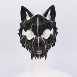 Zwart horror dierenmasker, eng wolf demon schedel masker voor mannen en vrouwen, Halloween cosplay feestaccessoire, griezelig beestengezicht kostuumaccessoire voor spookhuis en rollenspel (zwart) — thumbnail 4
