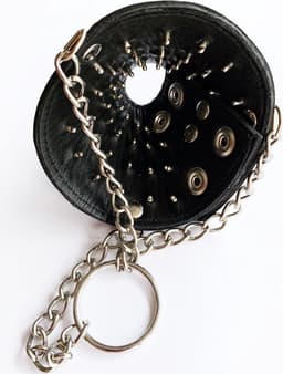 Black Label - Parachute Ball Stretcher met Spijkers en Slotje - Leer - Zwart — thumbnail 4