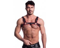 665 Vegan - Bulldog Harnas - PU Leer - Zwart/Rood - Maat 2XL
