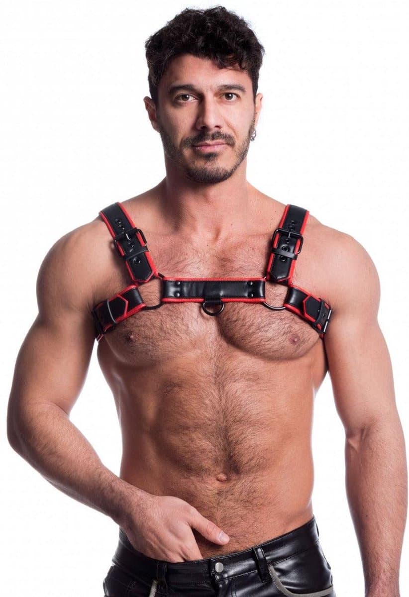 665 Vegan - Bulldog Harnas - PU Leer - Zwart/Rood - Maat 2XL — afbeelding 1