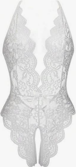 LekkerStout Kanten Bodysuit - Open Kruis - Wit - Sexy Lingerie | ( S ) | ( LS049 ) — thumbnail 3