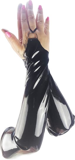 BNDGx® - 100% LATEX Handschoenen - Maat L/XL - Lang Zwart BDSM SM sexy glans handschoen vingerloos BDSM Rubber Fetish SM rollenspel kleding — thumbnail 5