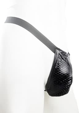 BamBella® Slip Datex (Latex & Stof ) voor mannen - S/M - Erotische Sexy SM BDSM Lingerie Heren - Zwart mannen ondergoed slip Reptiel print — thumbnail 2