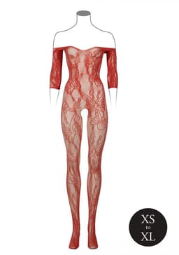 Le Désir by Shots Sexy Kant Lange Mouwen Bodystocking - Koningin Maat - Rood — thumbnail 3